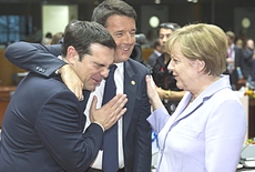 Tsipras con Renzi e la Merkel