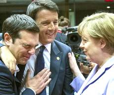 Tsipras e Merkel con Renzi